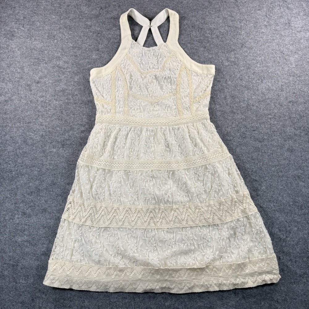 AMERICAN EAGLE Dress Womens 2 Ivory Lace Sleeveless A Line Halter Preppy Dainty‎